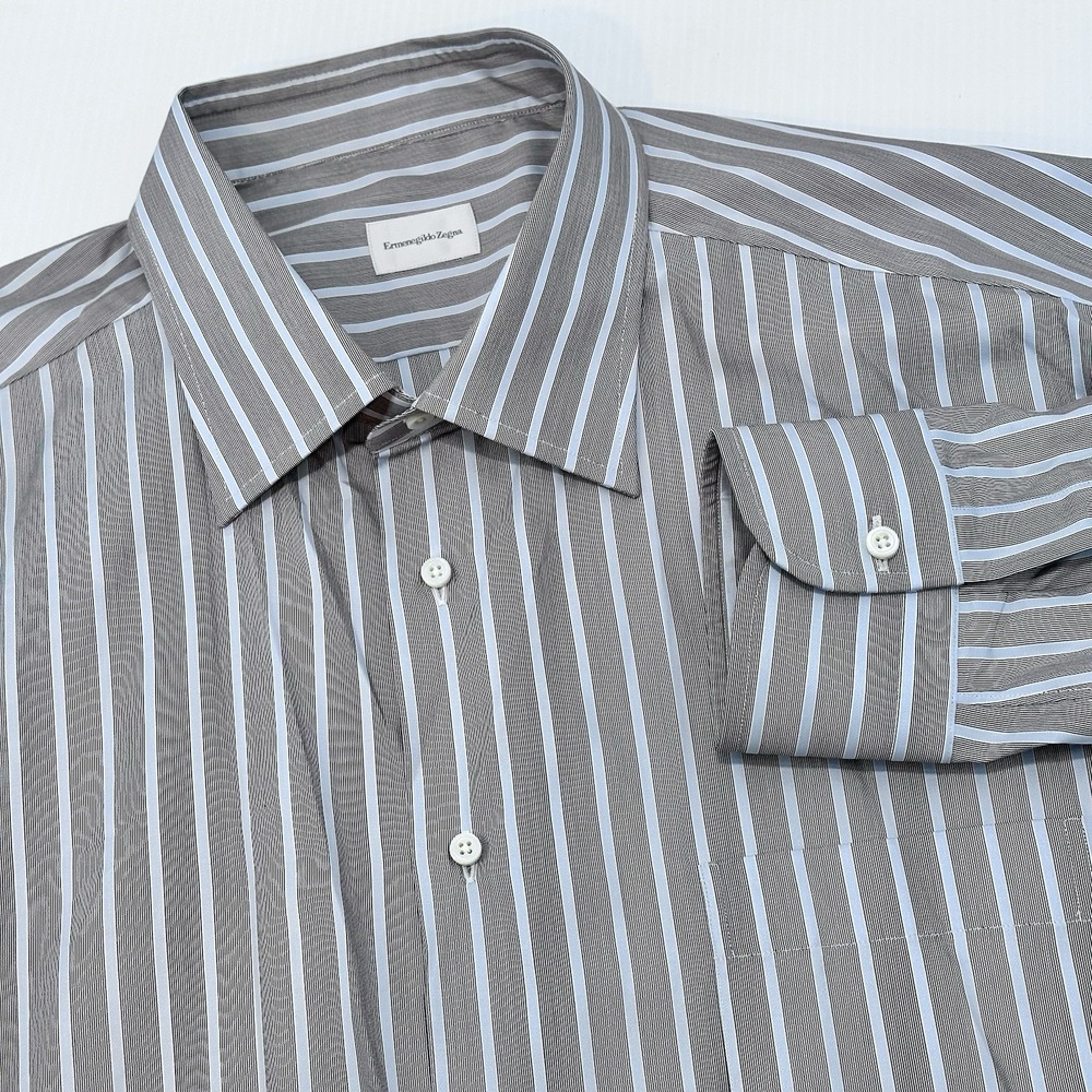 Ermenegildo Zegna Dress Shirt Men's 18 - 46  Stripe Cotton Button‎ Down